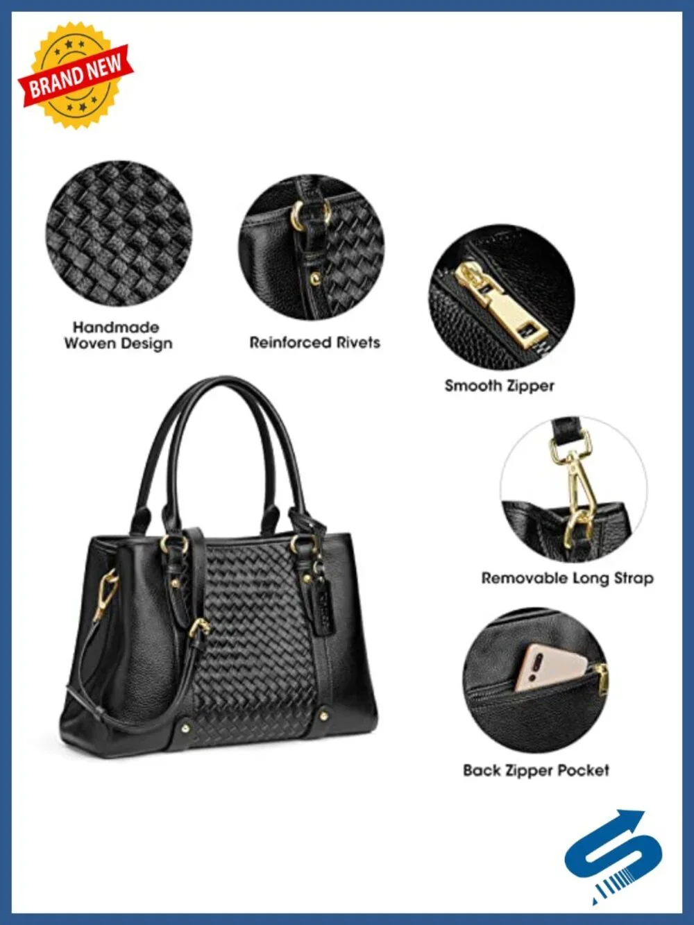 Genuine Leather Satchel Top Handle Crossbody Handbag Women Tote